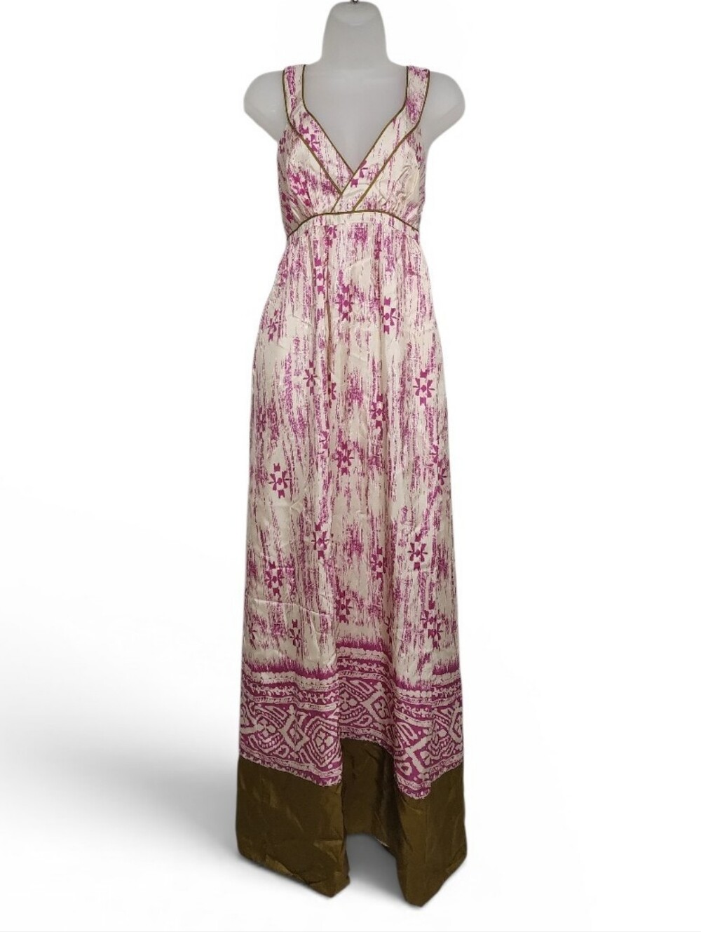 Ann Taylor Loft 100% Silk Maxi Dress Sleeveless Boho Empire Waist Sz 4 Pink